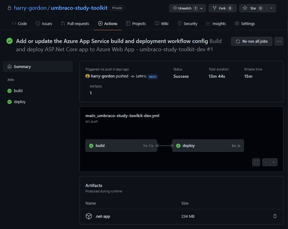 Workflow execution example - shows the build and deploy steps in a neat diagram